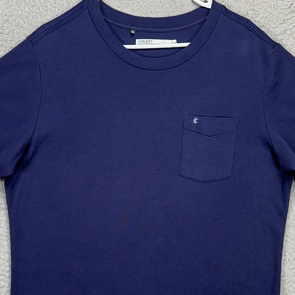 Criquet Adult Mens T-Shirt Large Dark Blue Logo Crewneck Pocket Short Sleeve Tee
